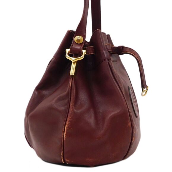 Cartier (Authentic) Must de Seau Bordeaux Red Leather Drawstring Bucket Bag, VTG - Picture 4 of 10